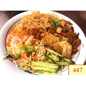 447. BÚN THỊT NƯỚNG, CHẢ GIÒ, BÌ - VERMICELLI WITH GRILLED PORK, SPRING ROLL( PORK & SHRIMP) & SHREDDED PORK SKIN
