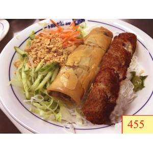 455. BÚN CHẢ GIÒ, NEM NƯỚNG - VERMICELLI WITH SPRING ROLL & GRILLED MEAT BALL
