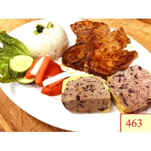 463. CƠM SƯỜN NƯỚNG, CHẢ - GRILLED PORK CHOP, STEAMED EGG & PORK WITH STEAMED RICE