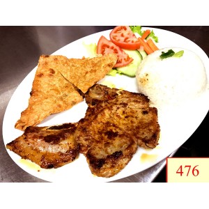 476. CƠM TẤM TÀU HỦ KY TÔM, SƯỜN NƯỚNG - BEAN CURD WRAPPED SHRIMP PASTE, GRILLED PORK CHOP WITH STEAMED RICE