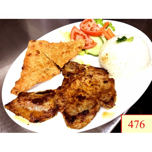 476. CƠM TẤM TÀU HỦ KY TÔM, SƯỜN NƯỚNG - BEAN CURD WRAPPED SHRIMP PASTE, GRILLED PORK CHOP WITH STEAMED RICE