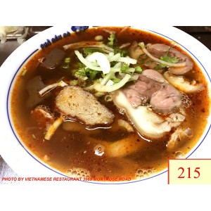 215. BÚN BÒ HUẾ - “ HUE” STYLE BEEF, PORK & BLOOD PUDDING WITH VERMICELLI IN SPICY SOUP