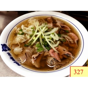 327. PHỞ TÁI NẠM SÁCH - RARE BEEF & WELL-DON FLANK & BEEF TRIPE RICE NOODLE SOUP