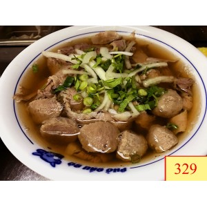 329. PHỞ NẠM BÒ VIÊN - WELL-DON BEEF & BEEF BALLS RICE NOODLE SOUP
